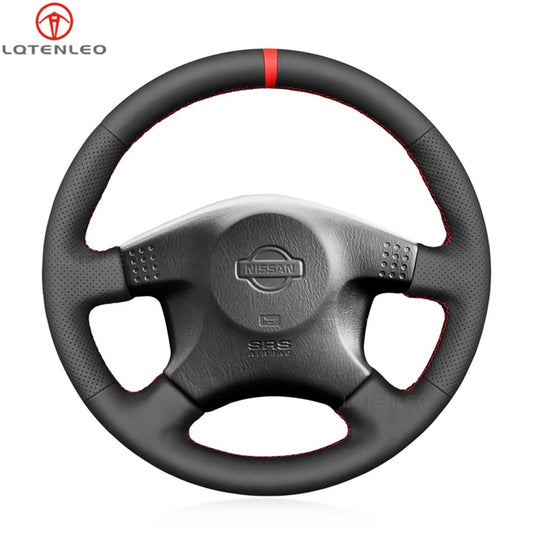 LQTENLEO Black Genuine Leather Suede Hand-stitched Car Steering Wheel Cove for Nissan Skyline ECR33 R33 GTR