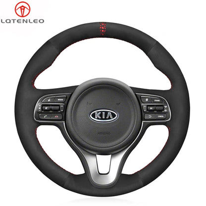 LQTENLEO Carbon Fiber Leather Suede Hand-stitched Car Steering Wheel for Kia Sportage 4 2016-2018 / Niro 2016-2022 / Optima 2016-2018