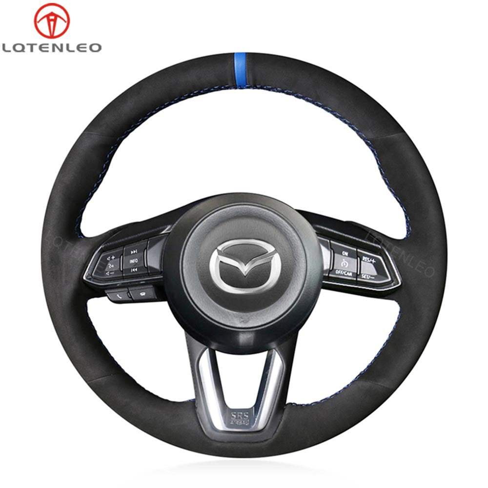 LQTENLEO Alcantara Leather Suede Hand-stitched Car Steering Wheel Cover for Mazda 3 Axela / Mazda 6 Atenza / CX-3 / CX-5 / CX-9 / for Toyota Yaris