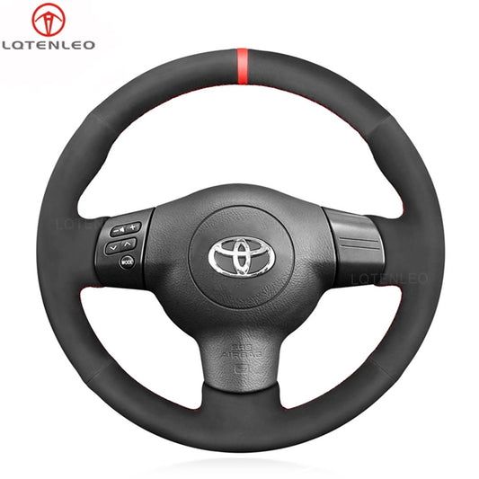 LQTENLEO Balck Leather Suede Hand-stitched Car Steering Wheel Cover for Toyota Corolla Caldina RAV4 Wish for Scion tC xA xB