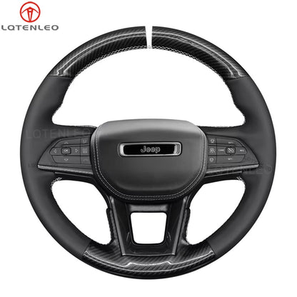 LQTENLEO Black Genuine Leather Hand-stitched Car Steering Wheel Cove for Jeep Grand Cherokee V(WL) / Grand Cherokee L