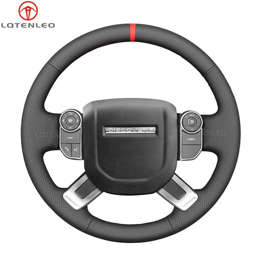 LQTENLEO Black Leather Suede Hand-stitched Car Steering Wheel Cover for Land Rover Discovery (Discovery 5) III(L462) / Range Rover IV(L405)