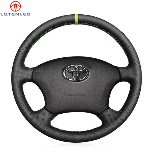 LQTENLEO Black Genuine Leather Suede Hand-stitched Car Steering Wheel Cover for Toyota Land Cruiser Prado Camry Kluger