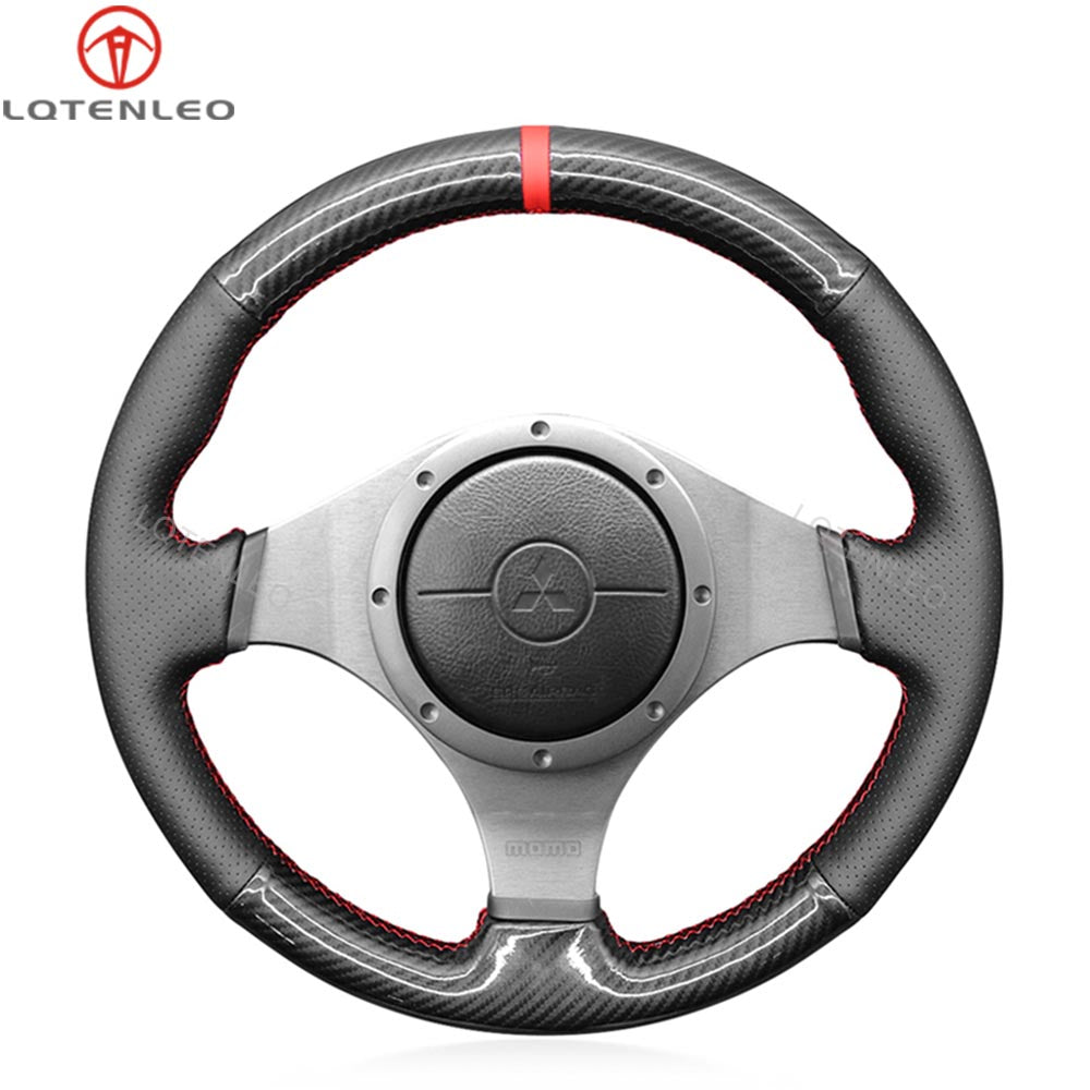 LQTENLEO Carbon Fiber Genuine Leather Suede  Hand-stitched Car Steering Wheel Cover for Mitsubishi Lancer Evolution EVO IX 9 / VIII 8 / VII 7