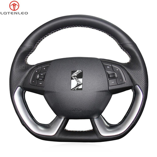 LQTENLEO Black Leather Hand-stitched Comfortable No-slip Soft Car Steering Wheel Cover for Citroen DS5 5LS 4S DS6 2011-2018