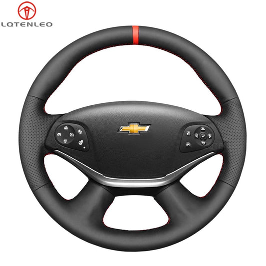 LQTENLEO Black Genuine Leather Hand-stitched Car Steering Wheel Cove for Chevrolet Impala 2014-2020