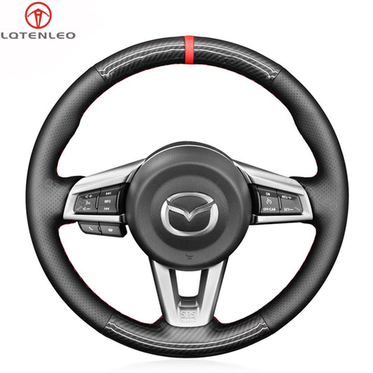 LQTENLEO Carbon Fiber Leather Suede Hand-stitched Car Steering Wheel Cover for Mazda MX-5 2016-2019