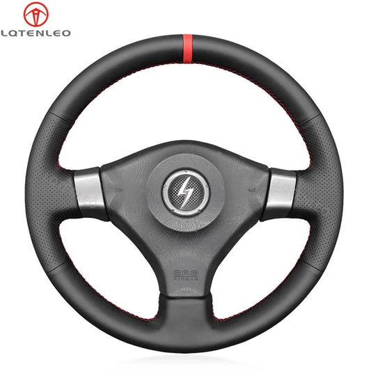 LQTENLEO Black Genuine Leather Suede Hand-stitched Car Steering Wheel Cover for Nissan 200SX S15 2001-2002 / Silvia 1999-2000 / Skyline R34 GTR GT-R 1998-2001