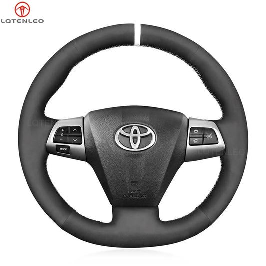 LQTENLEO Black Carbon Fiber Leather Suede Hand-stitched Car Steering Wheel Cover for Toyota Corolla 2009-2012 / Blade 2007