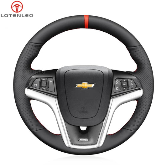 LQTENLEO Black Leather Suede No-slip Hand-stitched Car Steering Wheel Cover for Chevrolet Camaro