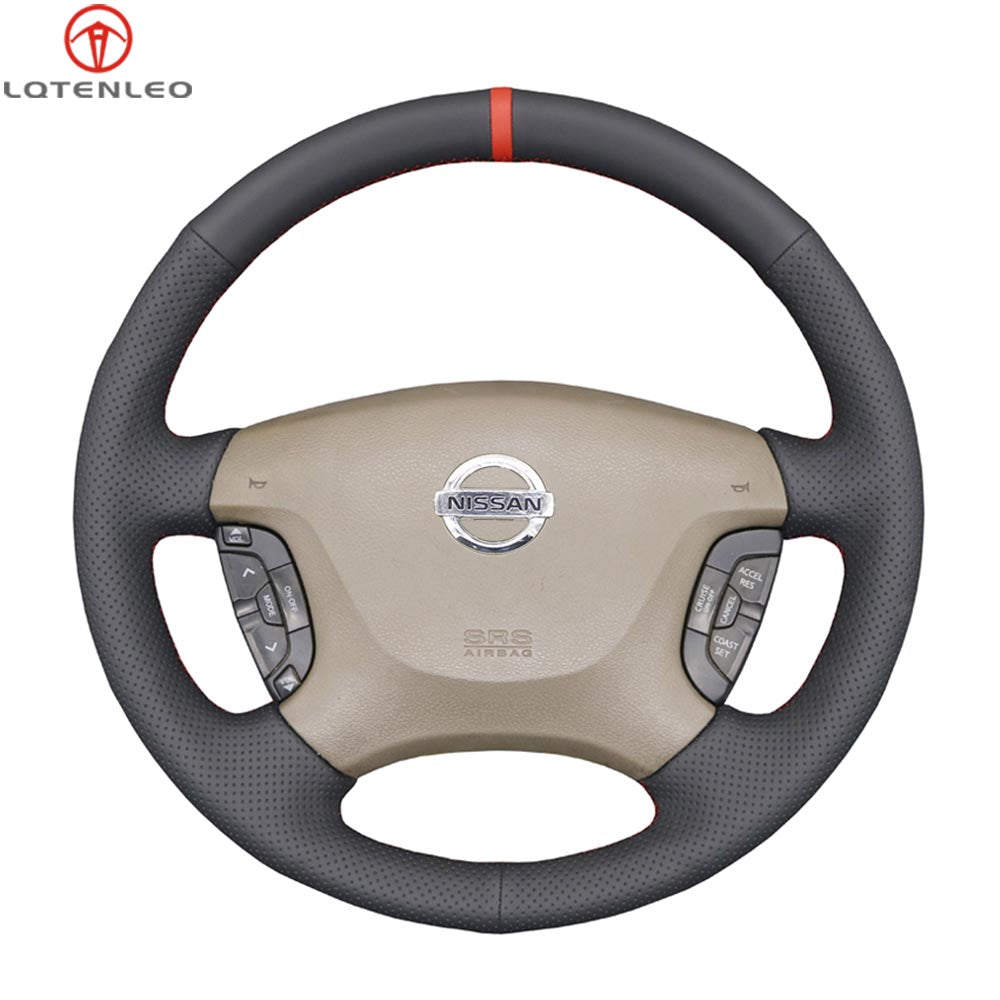 LQTENLEO Black Genuine Leather Hand-stitched Car Steering Wheel Cover for Nissan Patrol Y61 1997-2014/Nissan Maxima 2000-2003