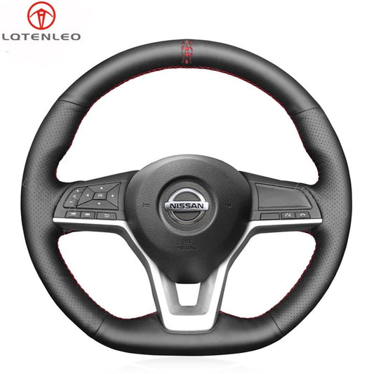 LQTENLEO Black Genuine Leather Suede Hand-stitched Car Steering Wheel Cover for Nissan Qashqai X-Trail Juke Altima Leaf