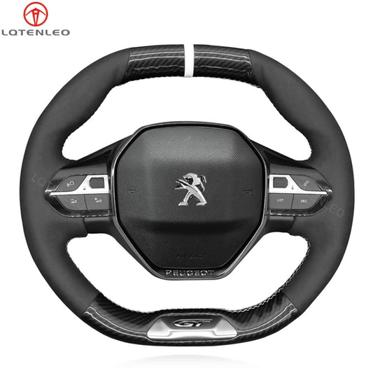 LQTENLEO Carbon Fiber Leather Suede Hand-stitched Car Steering Wheel Cover for Peugeot 208 308 SW 2008 3008 508 SW 5008 Rifter (GT/GT Line)