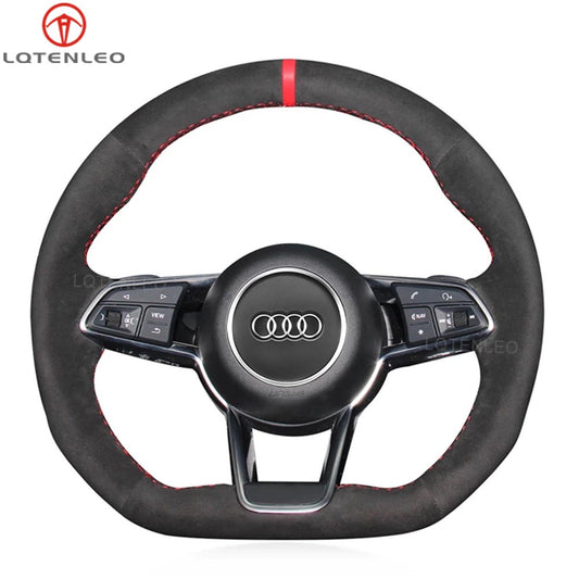 LQTENLEO Black Suede Hand-stitcehd Car Steering Wheel Cover for Audi TT RS FV/8S R8 4S TTS 2015 2016 2017 2018 2019 2020 2021-2022