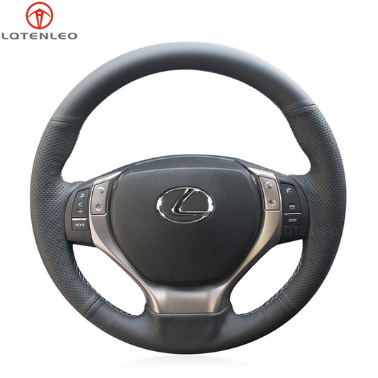 LQTENLEO Black Genuine Leather Suede Hand-stitched Car Steering Wheel Cove for LexusES250 /ES300h /GS250 /GS300h /RX270 /RX350