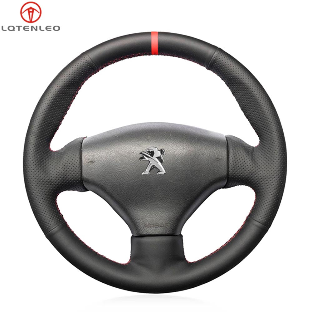 LQTENLEO Carbon Fiber Leather Suede Hand-stitched Car Steering Wheel Cover for Peugeot 206 2001-2009 / 206 CC 2001-2007 / 206 SW 2002 2003 2004 2005 2006 2007