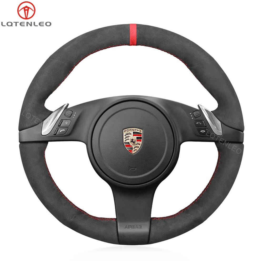 LQTENLEO Alcantara Carbon Fiber Leather Suede Hand-stitched Car Steering Wheel Cover for Porsche 911 (991) / Boxster (981) / Cayman (981) / Cayenne/ Panamera