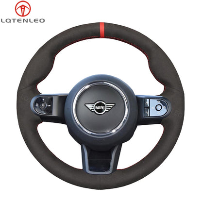 LQTENLEO Alcantara Leather Suede Hand-stitched Car Steering Wheel Cover for Mini Clubman Convertible Countryman Hardtop 2022-2023