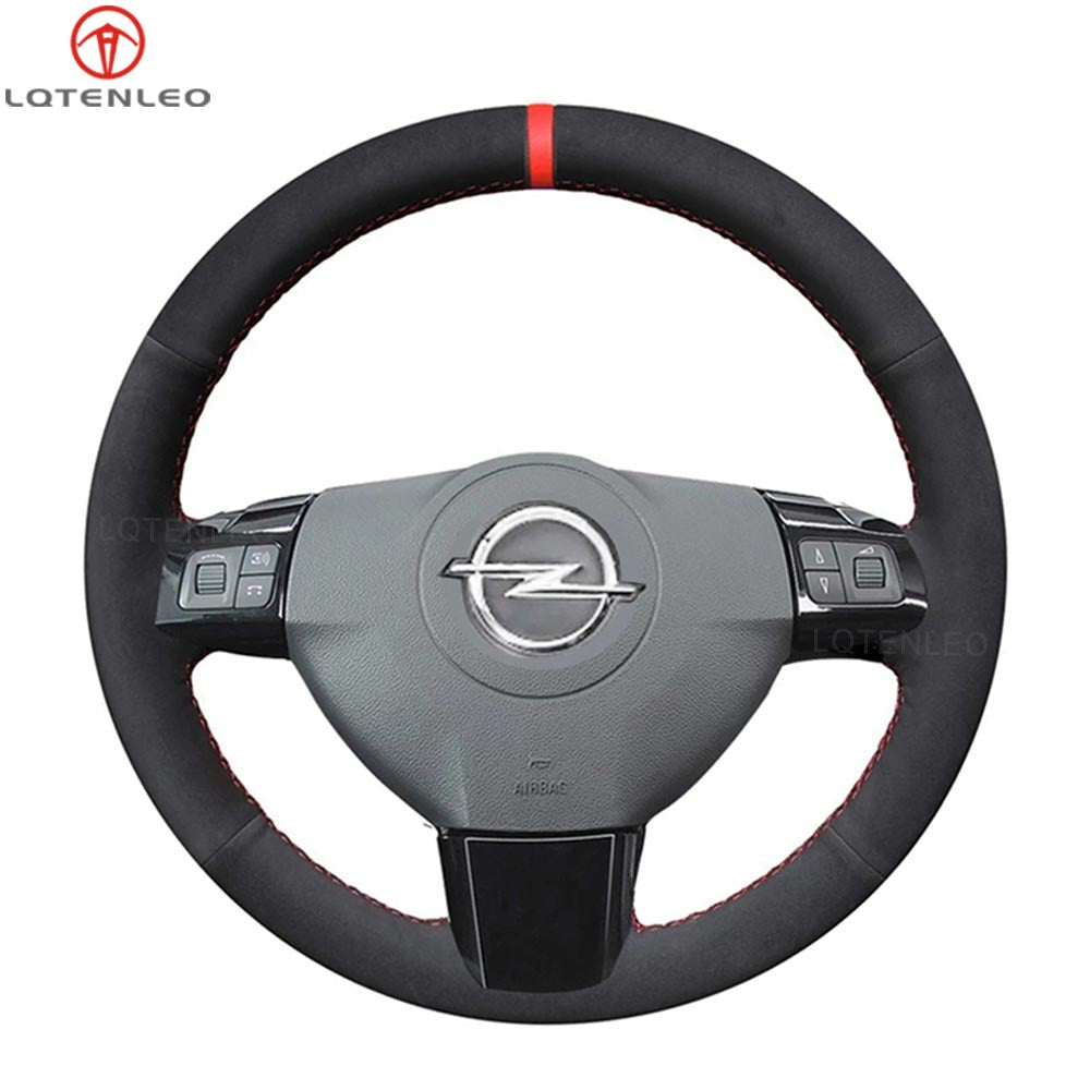 LQTENLEO Black Leather Suede Hand-stitched Car Steering Wheel Cover for Opel Astra Vectra Corsa Signum Vauxhall Zaflra 2002-2014 Holden Astra 2004-2009