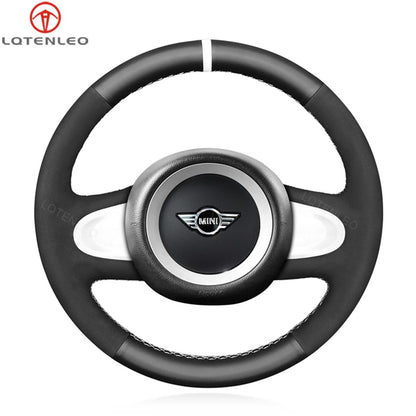 LQTENLEO Hand-stitched Car Steering Wheel Cover for Mini(Hatchback/Mini R56/R57) Clubman Clubvan Convertible Countryman Coupe Paceman Roadster (2-Spoke)