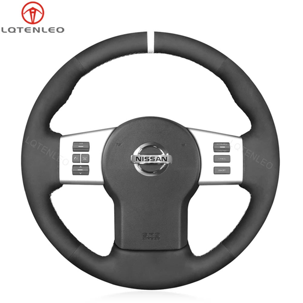 LQTENLEO Black Genuine Leather Suede Hand-stitiched Car Steering Wheel Cover for Nissan Frontier 2005-2021 / Pathfinder 2005-2012 / Xterra 2005-2015