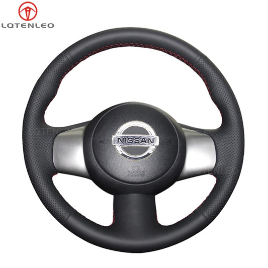 LQTENLEO Black Leather Suede Hand-stitched Car Steering Wheel Cover for Nissan Cube (Z12) /Micra /NV200 /Versa /Versa Note /Almera N17