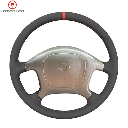 LQTENLEO Black Leather Suede Hand-stitched Car Steering Wheel Cove for Nissan Patrol DX 2000-2005