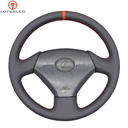 LQTENLEO Black Leather Suede Hand-stitched Car Steering Wheel Cover for Lexus GS300 GS400 1998-2000