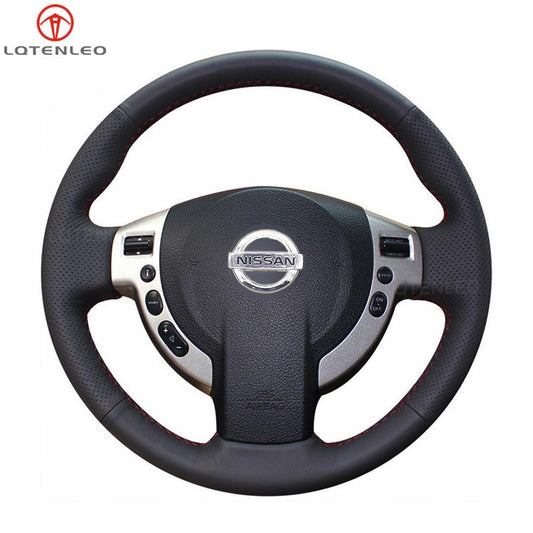 LQTENLEO Black Leather Suede Hand-stitched No-slip Car Steering Wheel Cover for Nissan Qashqai X-Trail Dualis Serena 2005-2015 NV200 Evalia AD 2006-2020