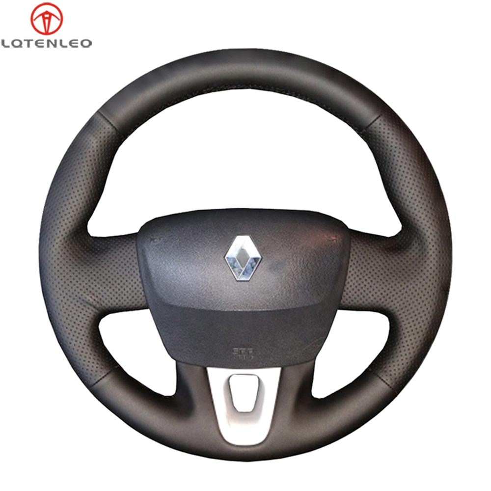 LQTENLEO Black Leather Hand-stitched No-slip Car Steering Wheel Cover for Renault Megane 3 2008-2016 Scenic 3 2009-2016 Kangoo Maxi 2 2013-2020