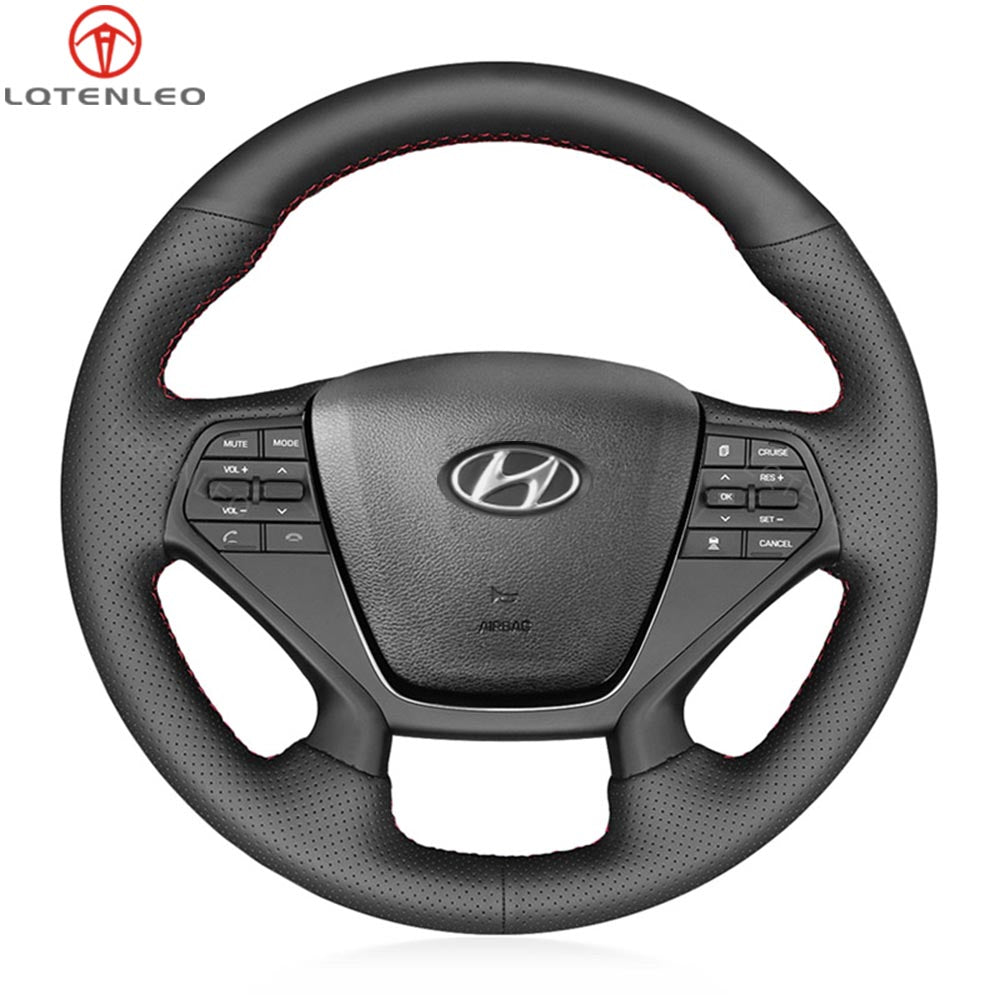 LQTENLEO Черный чехол на руль из натуральной кожи, сшитый вручную для Hyundai Sonata (4 спицы) 