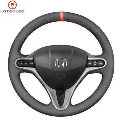 LQTENLEO Carbon Fiber Leather Suede Hand-stitched Car Steering Wheel Cover for Honda Fit 2009-2013 / Insight 2009-2014 / Honda Jazz 2008-2015 / City 2009-2013