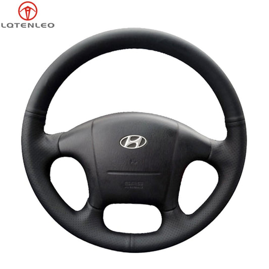 LQTENLEO Black Leather Hand-stitched No-slip Car Steering Wheel Cover Braid for Hyundai Sonata 1999 2000 2001 2002 2003 2004 2005