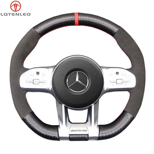 LQTENLEO Alcantara Genuine Leather Suede Hand-stitched Car Steering Wheel Cover for Mercedes Benz AMG A35 W177 C190 W205 W213