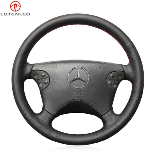 LQTENLEO Black Leather Hand-stitched Car Steering Wheel Cover Braid for Mercedes Benz CLK-Class W208 C208 E-Class W210 G-Class W463 1999-2003
