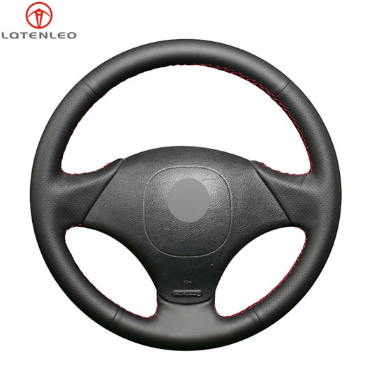 LQTENLEO Black Leather Hand-stitched No-slip Car Steering Wheel Cover for Fiat Albea 2002 Palio Weekend 2002