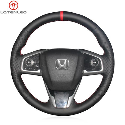 LQTENLEO черный карбоновый кожаный замшевый чехол на руль автомобиля, сшитый вручную для Honda Civic 10 X CR-V CRV Clarity 