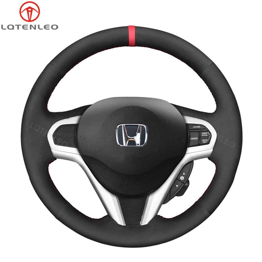 LQTENLEO Black Leather Suede Hand-stitched Car Steering Wheel Cover for Honda CR-Z CRZ 2011-2016