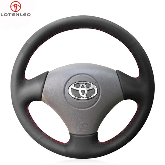 LQTENLEO Black Leather Hand-stitched Car Steering Wheel Cover for Toyota Vios Corolla 2000-2004 Mark 2