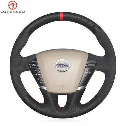 LQTENELO Black Carbon Fiber Leather Suede Hand-stitched Car Steering Wheel Cover for Nissan Murano 2009-2015 / Teana 2008-2013 / Elgrand 2010-2021