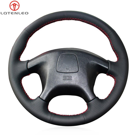 LQTENLEO Black Leather Hand-stitched No-slip Car Steering Wheel Cover for Mitsubishi Pajero L200 Triton Delica Montero Space Gear 1997-2006
