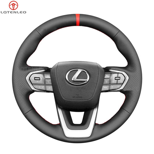LQTENLEO Black Genuine Leather Hand-stitched Car Steering Wheel Cover for Lexus RX350 NX350 2022-2024