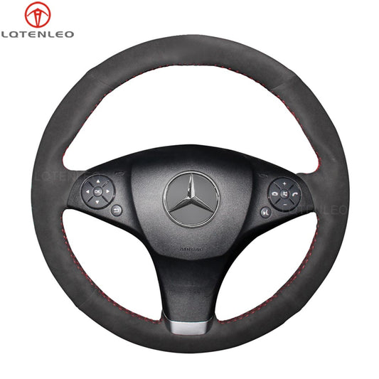 LQTENLEO Black Leather Suede Hand-stitched Car Steering Wheel Cover for Mercedes Benz C-Class W204 2008-2011 / GLK X204 2010-2012