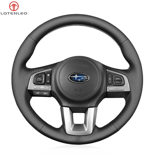 LQTENLEO Black Leather Suede Hand-stitched Car Steering Wheel Cover for Subaru Legacy Outback XV (Crosstrek) Forester
