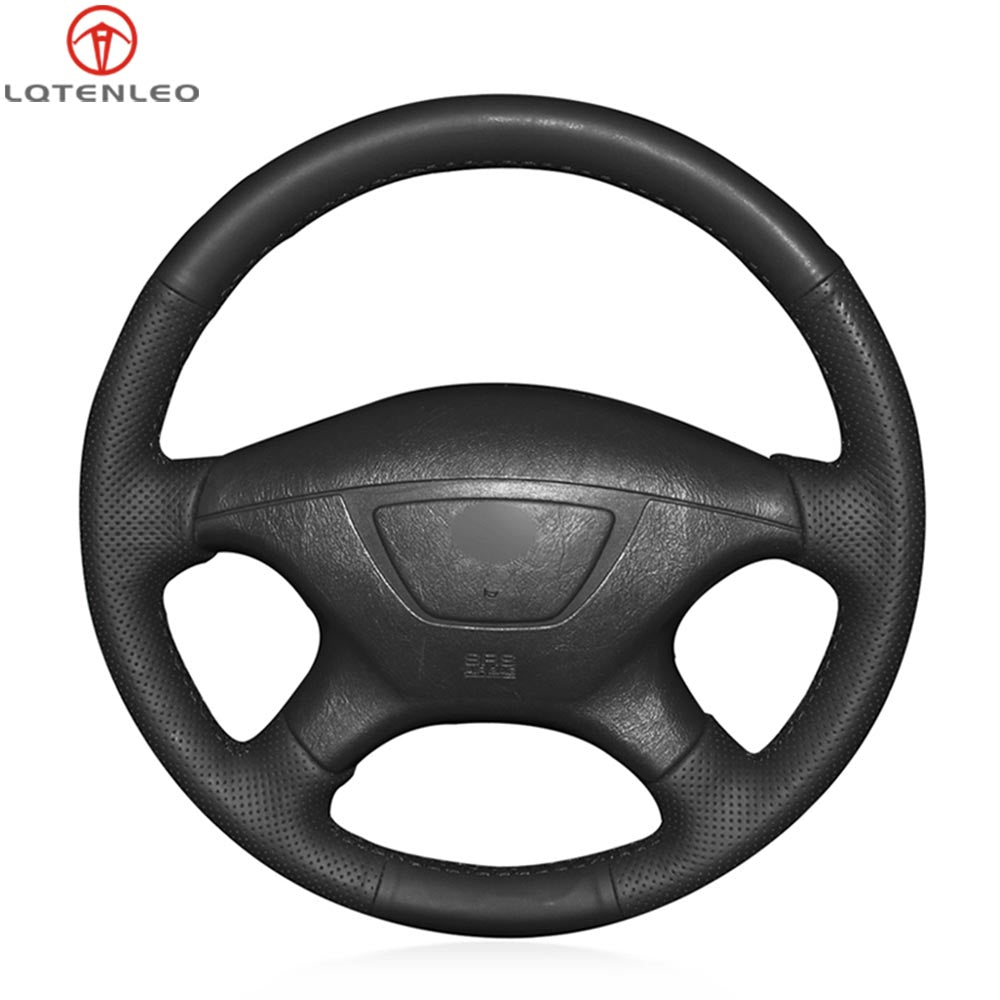 LQTENLEO Black Leather Hand-stitched Car Steering Wheel Cover for Mitsubishi Pajero Sport Montero Galant Mirage Carisma Space 1997-2007