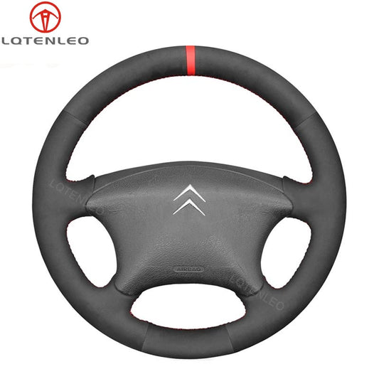 LQTENLEO Black Suede Leather Hand-stitched Car Steering Wheel Cover for Citroen Xsara Picasso Berlingo 2001-2010 C5 2001-2006 Peugeot Partner 2003-2008 - LQTENLEO Official Store