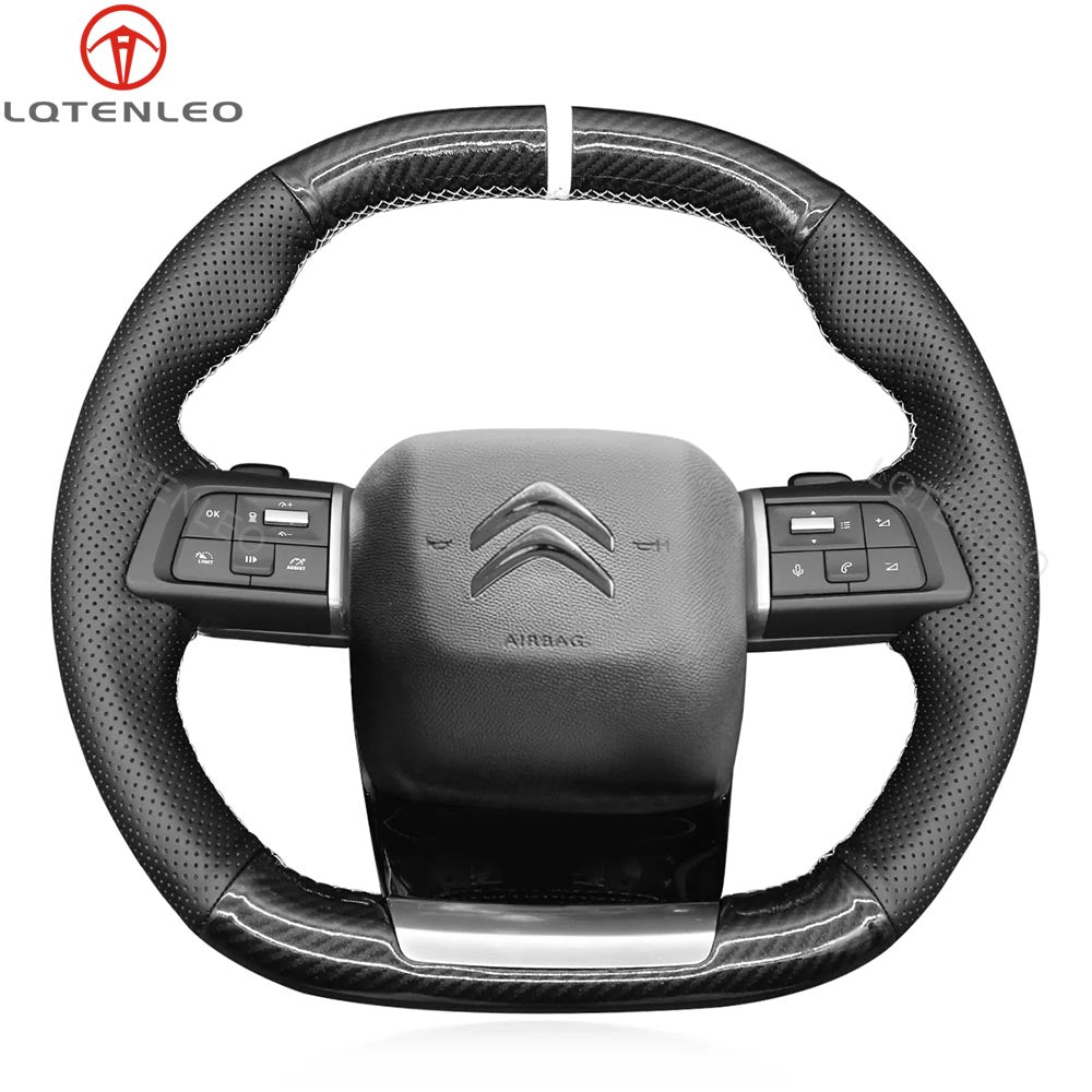 LQTENLEO Carbon Fiber Leather Suede Hand-stitched Car Steering Wheel Cover for Citroen C4 2020-2022 / C5 X 2022 - LQTENLEO Official Store