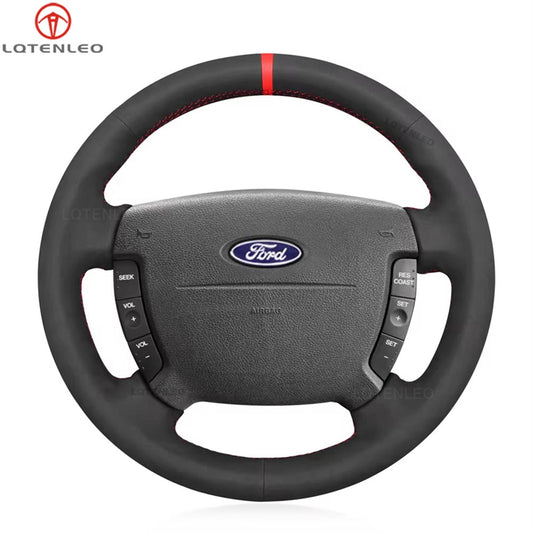 LQTENLEO Black Suede Red Marker Hand-stitched Car Steering Wheel Cove for Ford Falcon 2002-2008