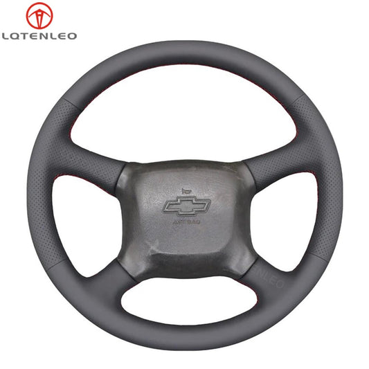 LQTENLEO Black Leather Suede Hand-stitched Car Steering Wheel Cover for Chevrolet Silverado 1500