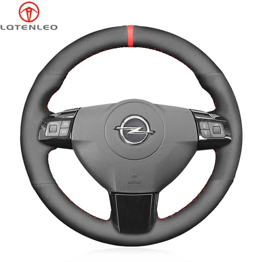LQTENLEO Carbon Fiber Black Leather Suede Hand-stitched Car Steering Wheel Cover for Opel Vauxhall Astra Signum Vectra for Holden Astra